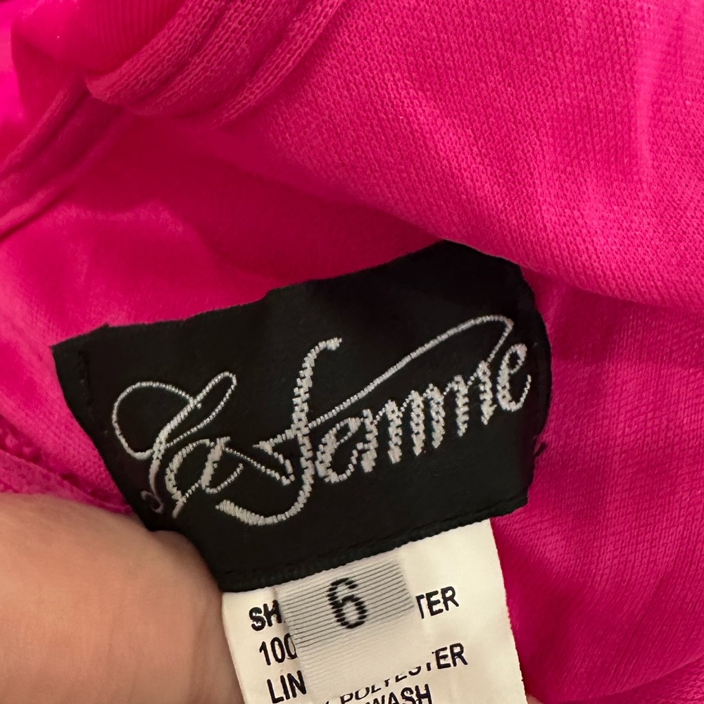 La Femme 28506 Pink Off the Shoulder Dress with Tie Back and Slit Size 6 NWT - Picture 10 of 11